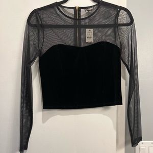 Express Black Velvet w/MicroMesh Sleeves Crop Top